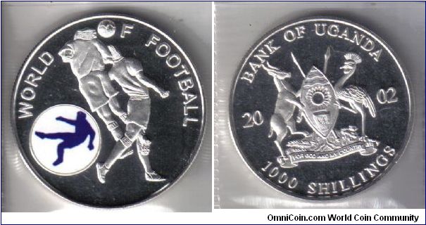 Moeda de prata comemorativa da Uganda no valor de 1000 shillings.
(Word of Football)