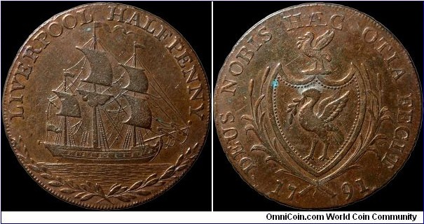 1791 ½ Penny Conder Token.

From Liverpool, issued by a grocer by the name of Thomas Clarke. There were ten tons of these made and more than that in forgeries!                                                                                                                                                                                                                                                                                                                                                        