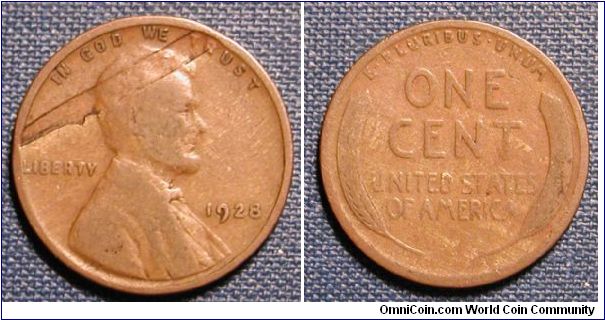1928 Lincoln Wheat Cent Lamination Error
