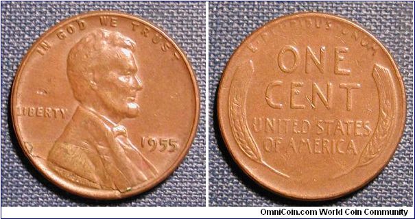 1955 Lincoln Wheat Cent Lamination Error