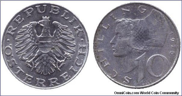 Austria, 10 schillings, 1976, Cu-Ni, Woman's head.                                                                                                                                                                                                                                                                                                                                                                                                                                                                  