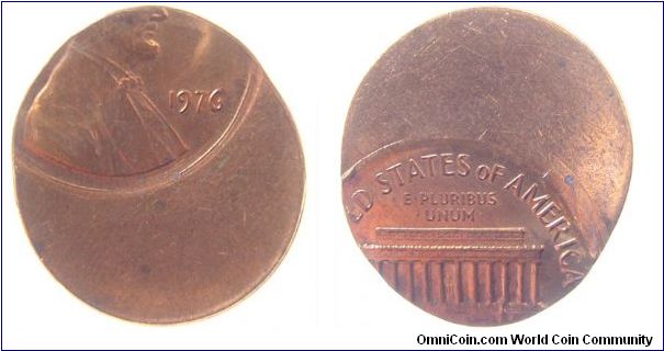 1976 Lincoln cent - off-centered broadstrike
