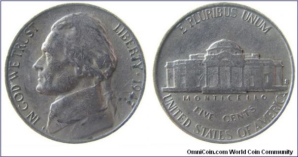 1947-S Jefferson nickel (from circulation)