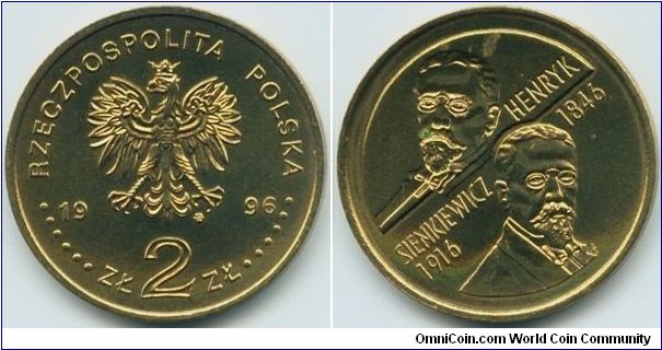 Poland, 2 zlote 1996.
150th Anniversary - Birth of Henryk Sienkiewicz.