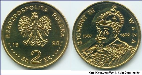 Poland, 2 zlote 1998.
King Sigismund III Waza (1587-1632).