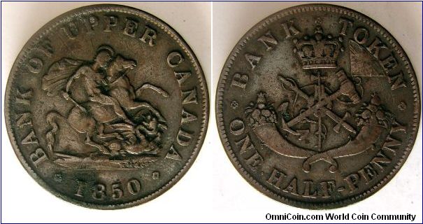 1/2 Penny token, Bank of Upper Canada.                                                                                                                                                                                                                                                                                                                                                                                                                                                                              