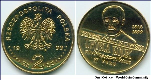 Poland, 2 zlote 1999.
100th Anniversary - Death of Ernest Malinowski.