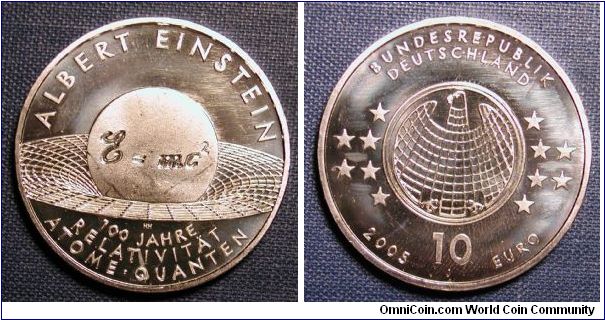2005 Germany 10 Euro Commemorating 100 Year  Anniversary of Einstein's theory of relativity.