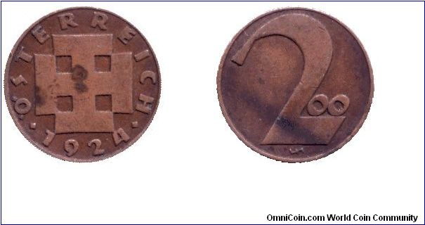 Austria, 200 krone, 1924, Bronze, Iron-cross.                                                                                                                                                                                                                                                                                                                                                                                                                                                                       