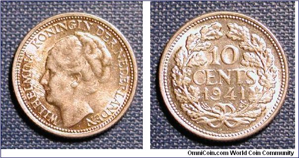 1941 The Netherlands 10 Cents