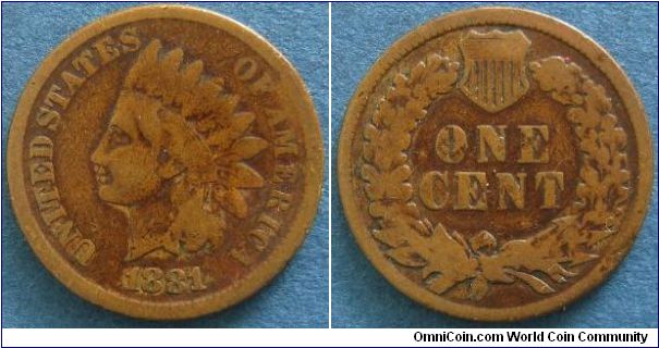 Indian Head Cent, lowest feather between I and C of AMERICA