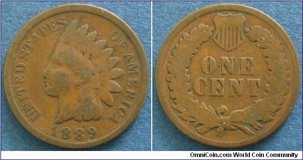 Indian Head Cent, lowest feather points between C and A of AMERICA