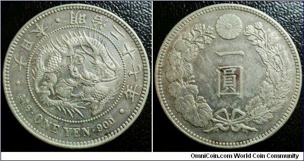 Japan Meiji 27 (1894) 1 yen. Possibly cleaned in the past. Weight: 26.97g