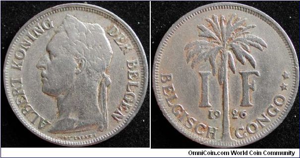 1 Franc
Cu-Ni
Belgish Congo
Flemish leg.