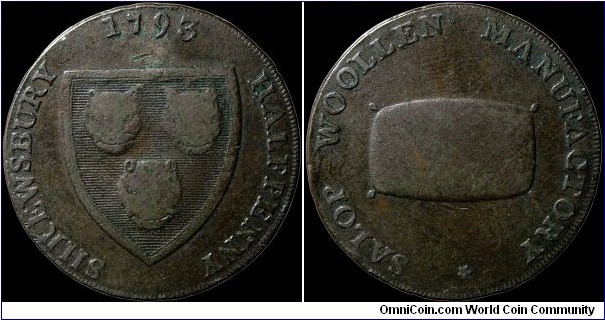 1793 ½ Penny Conder Token.

CC's commentary in part says 'The token does not bear the issuer's name, but it probably emanated from the proprietors of an extensive factory at a place called the Isle, about five miles from Shrewsbury.'                                                                                                                                                                                                                                                                              