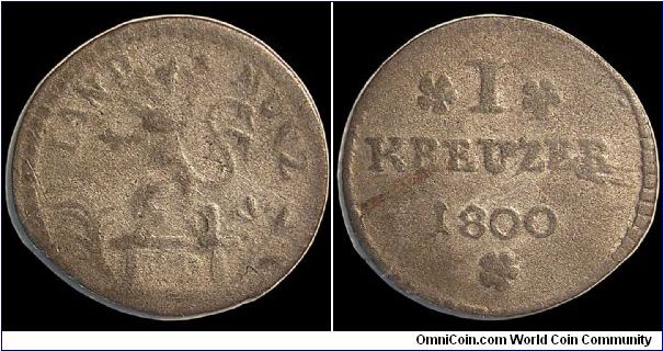 1 Kreuzer, Hesse-Darmstadt.

The lion on the obverse is difficult to make out but can be seen.                                                                                                                                                                                                                                                                                                                                                                                                                    