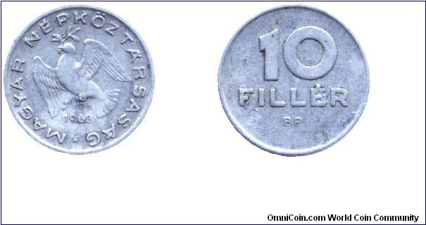 Hungary, 10 fillér, 1968, Al, milled edge.                                                                                                                                                                                                                                                                                                                                                                                                                                                                          