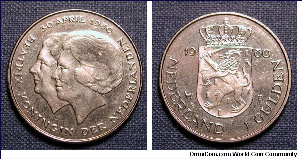 1980 Netherlands 1 Gulden, Investure of New Queen.