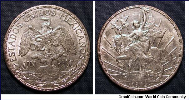 1912 Mexico Cabalito Peso .903 Silver, 27g, struck at Mexico City Mint.  Mintage 322,000.