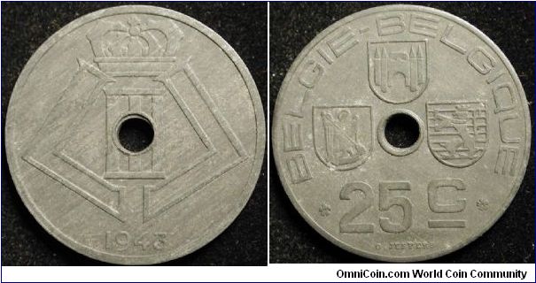 25 Centimes
Zinc
Leopold III
Occup. WW II
Flemish-French