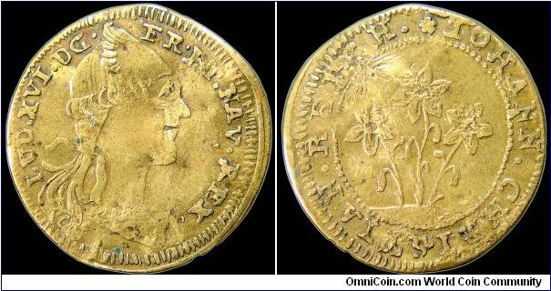 Louis XVI, France.

Many of the pro-royalist jetons struck in this period are quite crude. This one is also quite rare.                                                                                                                                                                                                                                                                                                                                                                                           