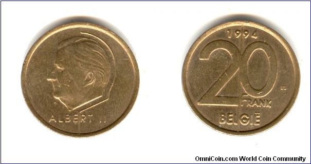 20 frank (sic).
It's interesting that although it's usually spelled 'franc', this coin actually says 'frank'.