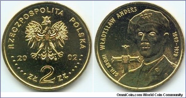Poland, 2 zlote 2002.
General Wladyslaw Anders.