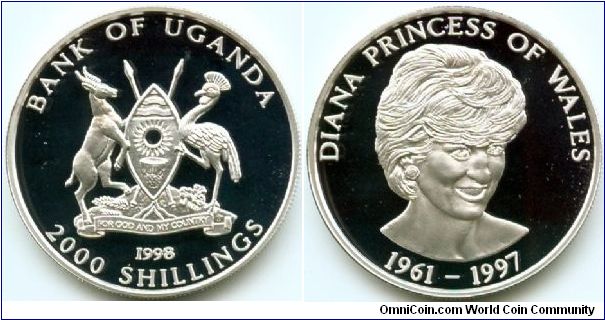 Uganda, 2000 shillings 1998.
Diana Princess of Wales.