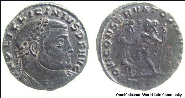 Licinius I Follis
OBV: IMP LIC LICINIVS P F AVG - laureate head right.
REV: IOVI CONSERVATORI - Jupiter holding sceptor and Victory