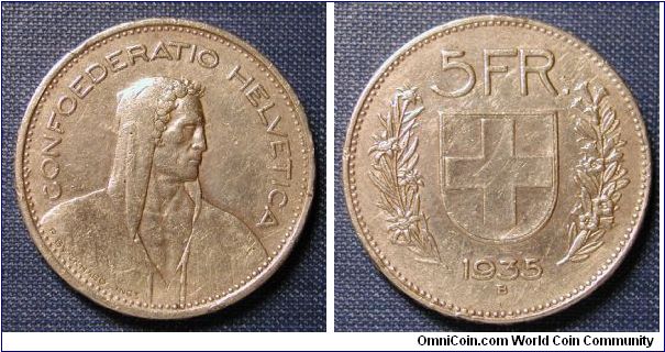 1935 Switzerland 5 Francs