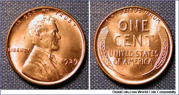 1939 Lincoln Wheat Cent, Graded MS-67 RD by NGC, just cracked out of slab.