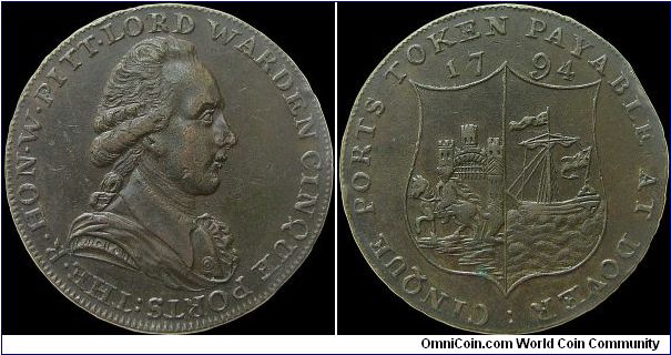 1/2 Penny token.

Features William Pitt in his capacity of Warden of the Cinque Ports.                                                                                                                                                                                                                                                                                                                                                                                                                            