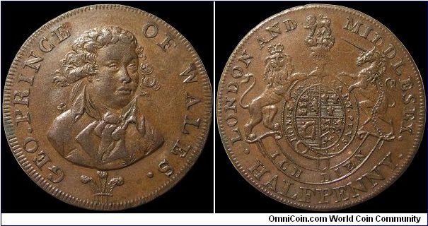 ½ Penny Conder Token.

This features the Prince of Wales.                                                                                                                                                                                                                                                                                                                                                                                                                                                         