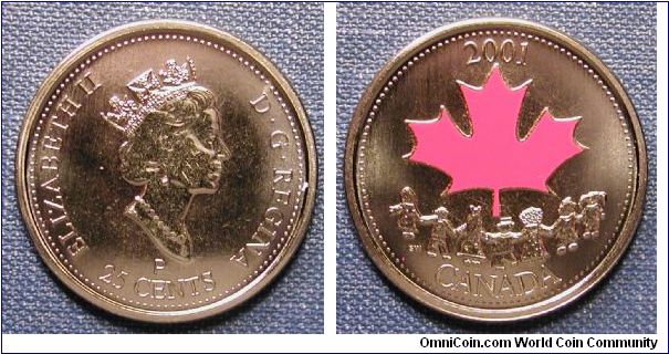 2001 Canada Colorized Quarter.  The Spirit of Canada. 23.88mm 4.4g Nickel plated steel