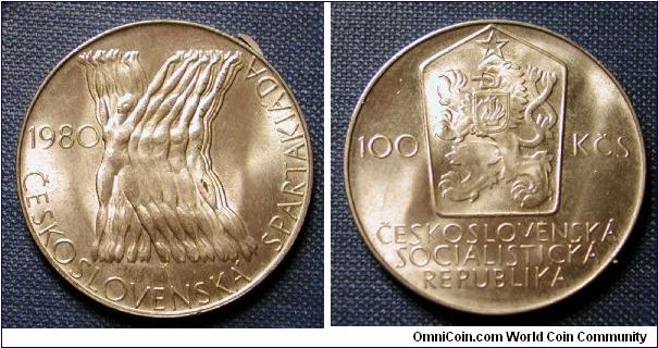 1980 Czechoslovakia 100 korun,5th Spartakiade Games