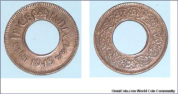 1 Pice. British India. Only holed coin that the British circulated in India.