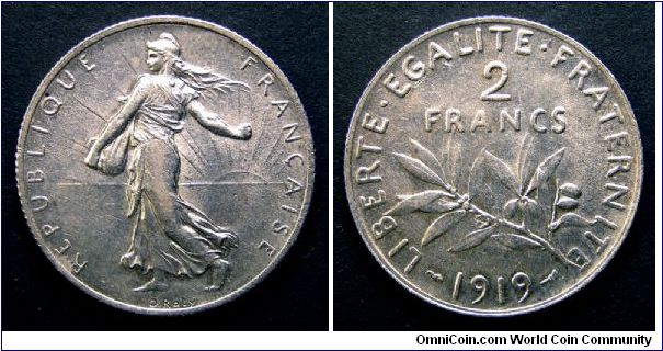 1919 France 2 Francs. KM.845.1