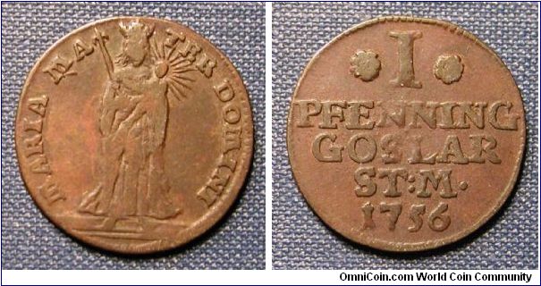 1756 German States Goslar 1 Pfennig