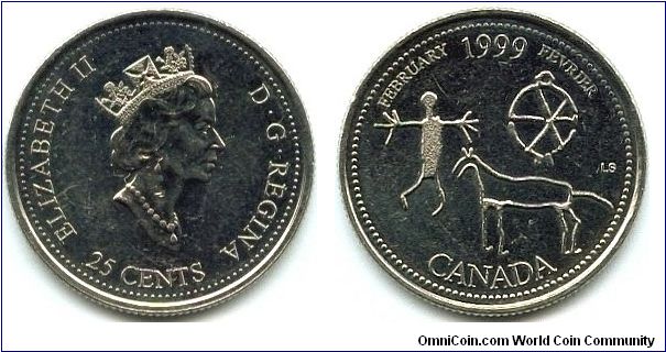 Canada, 25 cents 1999.
Queen Elizabeth II.
February.