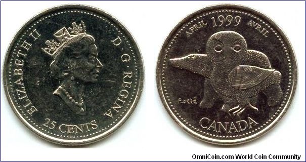 Canada, 25 cents 1999.
Queen Elizabeth II.
April.