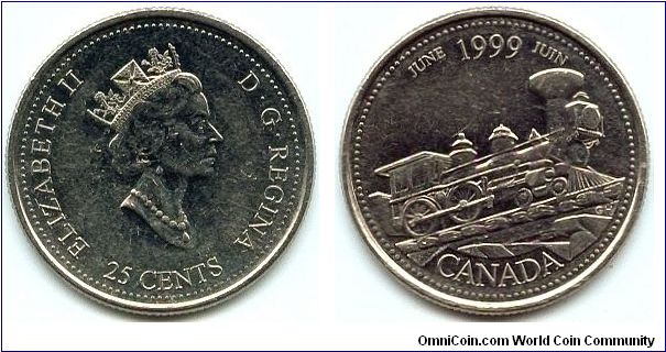 Canada, 25 cents 1999.
Queen Elizabeth II.
June.