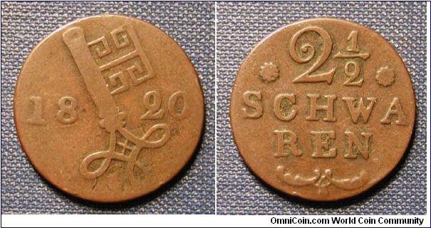 1820 German States Bremen 2 1/2 Schwaren