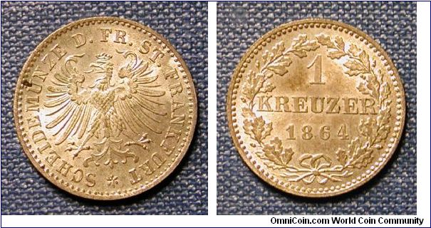 1864 German States Frankfurt 1 Kreuzer