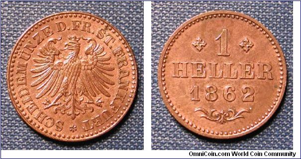 1862 German States Frankfurt 1 Heller