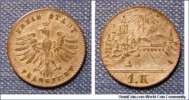 1839 (No Date) German States Frankfurt 1 Kreuzer