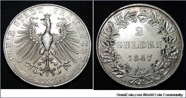 1847 German States Frankfurt 2 Gulden
