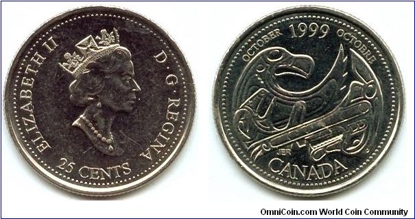 Canada, 25 cents 1999.
Queen Elizabeth II.
October.
