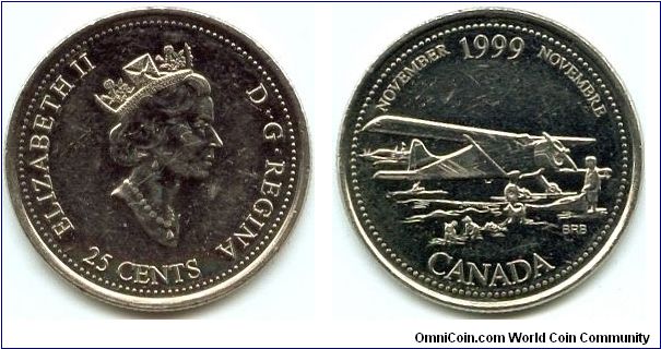 Canada, 25 cents 1999.
Queen Elizabeth II.
November.