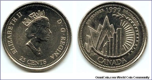 Canada, 25 cents 1999.
Queen Elizabeth II.
December.
