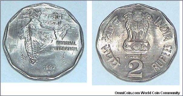 2 Rupees. National Integration.